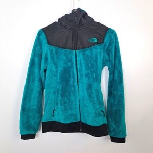 The North Face Blue Black Fluffy Oso Full Zip Hooded Outdoor Jacket Size XS